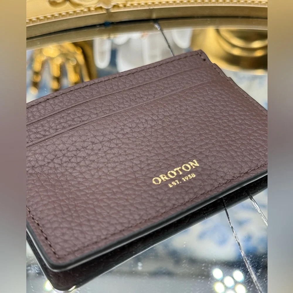 🆕 OROTON 🧿 NWOT Margot Card Sleeve, Brown Bear Leather Cardholder